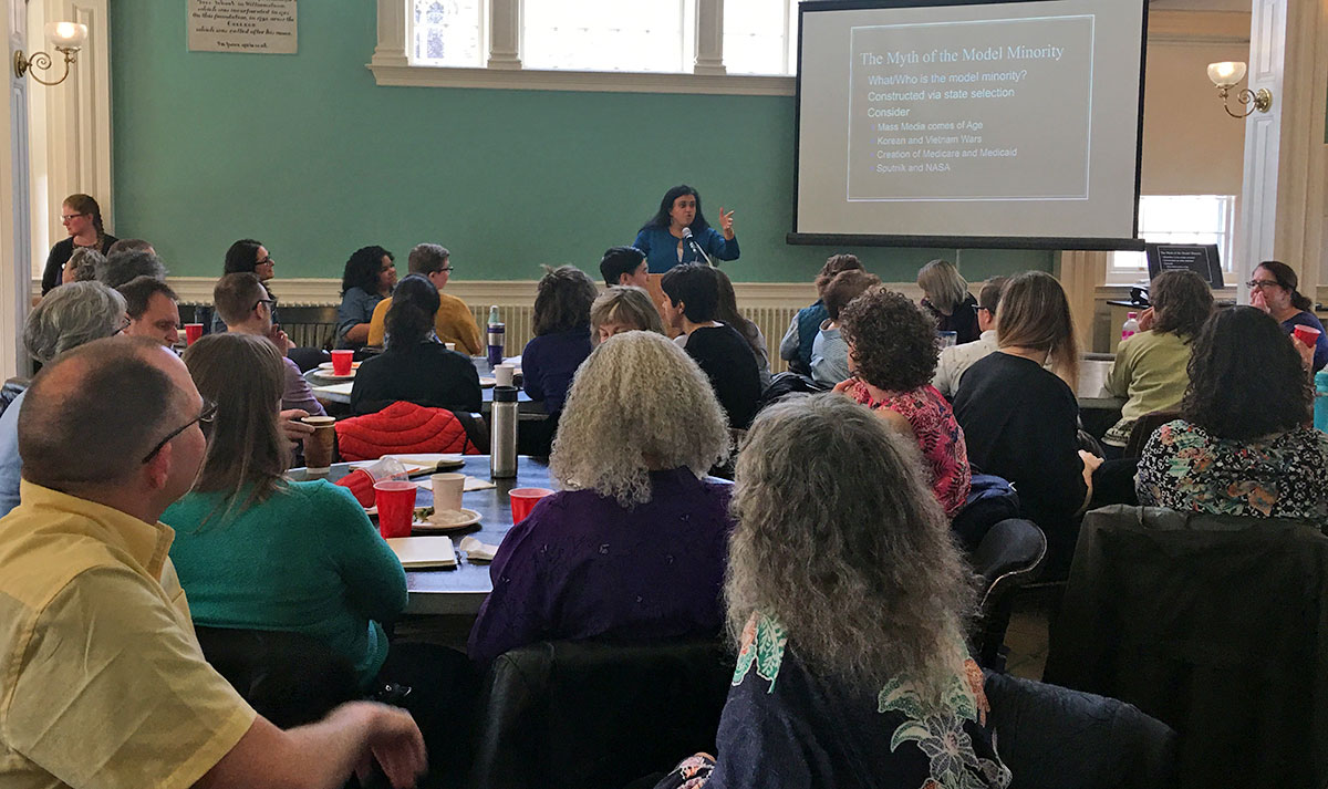 Dr. Joshi addressing an audience at Williams College in 2019. 
